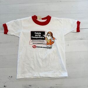 Vintage‎ Atari Post Cereal Alpha Bits Computers Ringer Tee T-Shirt Boys 6-8